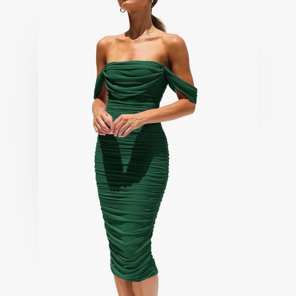 Green Off-Shoulder Body Con Dress